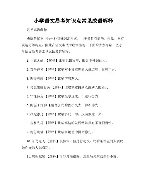 小学语文易考知识点常见成语解释