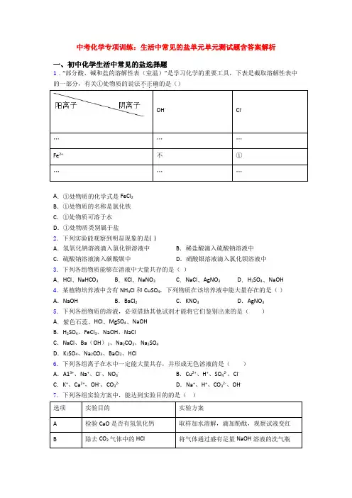 中考化学专项训练：生活中常见的盐单元单元测试题含答案解析