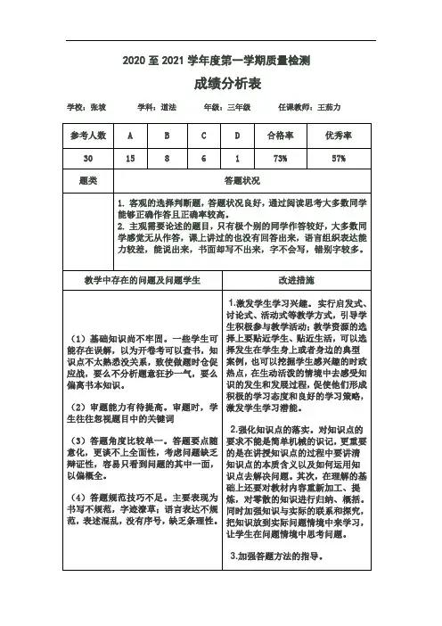 部编版三年级道德与法治期中试卷分析