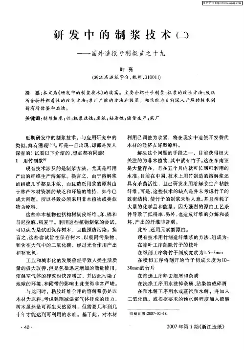研发中的制浆技术(二)——国外造纸专利概览之十九