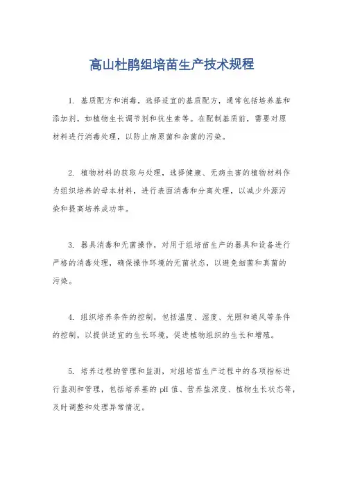 高山杜鹃组培苗生产技术规程
