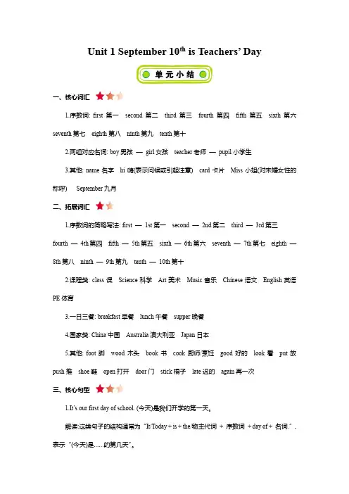 北京课改版三年级上册英语Unit1-7单元知识清单