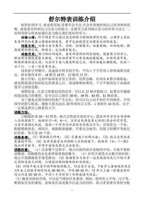 舒尔特方格训练介绍、测试算法、练习表格