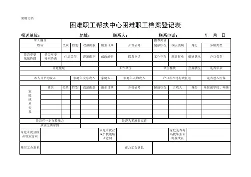 困难职工帮扶中心困难职工档案登记表