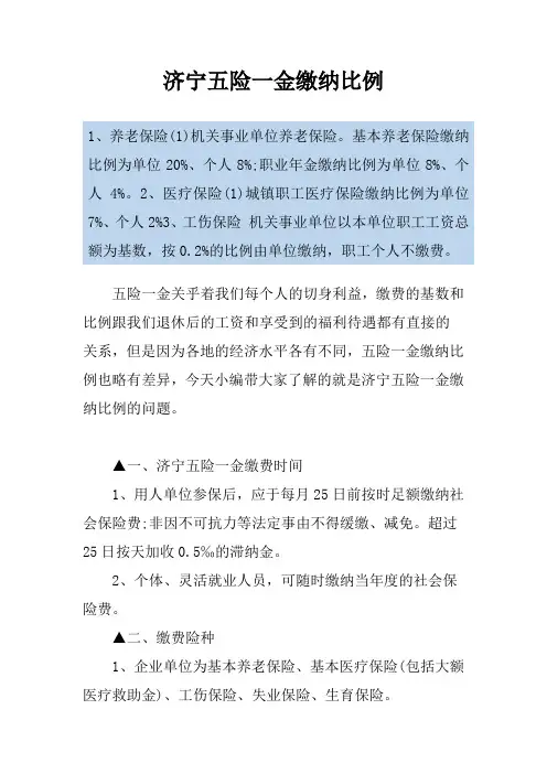 济宁五险一金缴纳比例