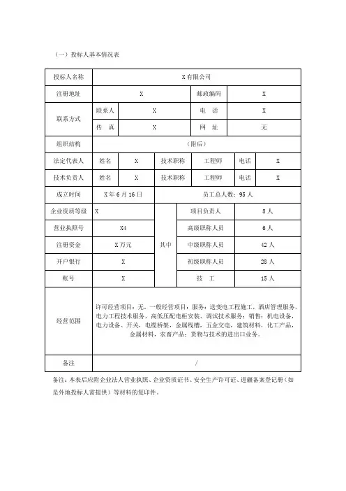 投标人基本情况