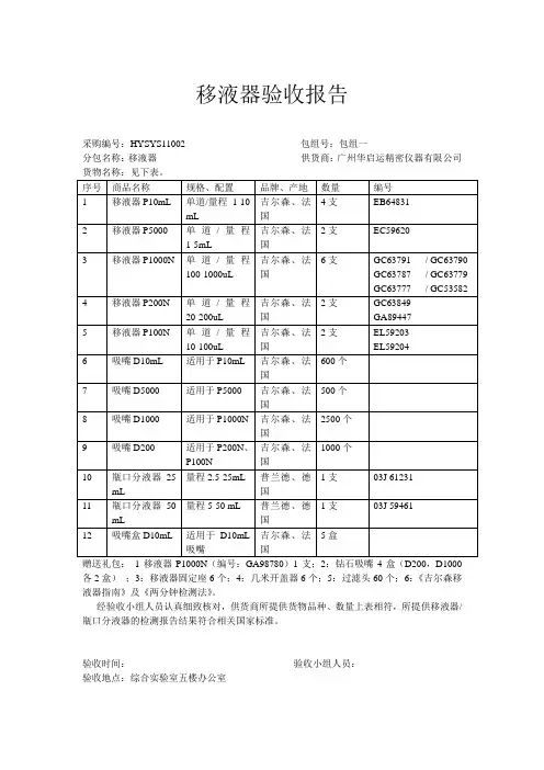 移液器验收报告