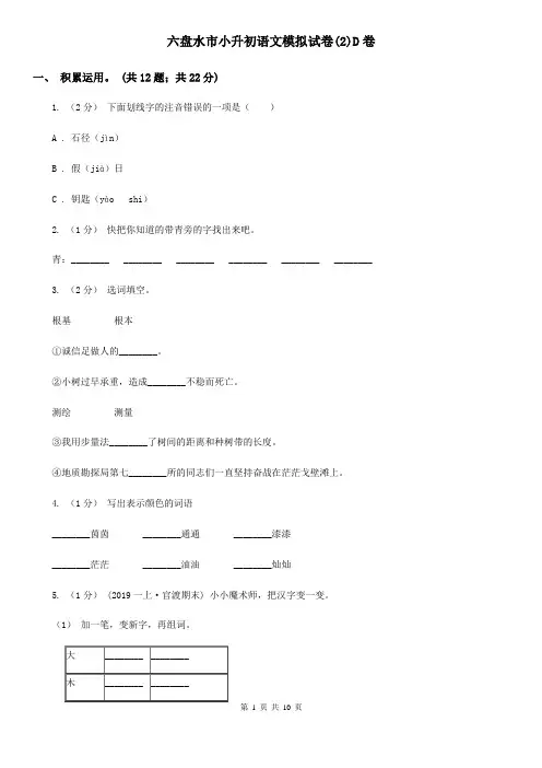六盘水市小升初语文模拟试卷(2)D卷