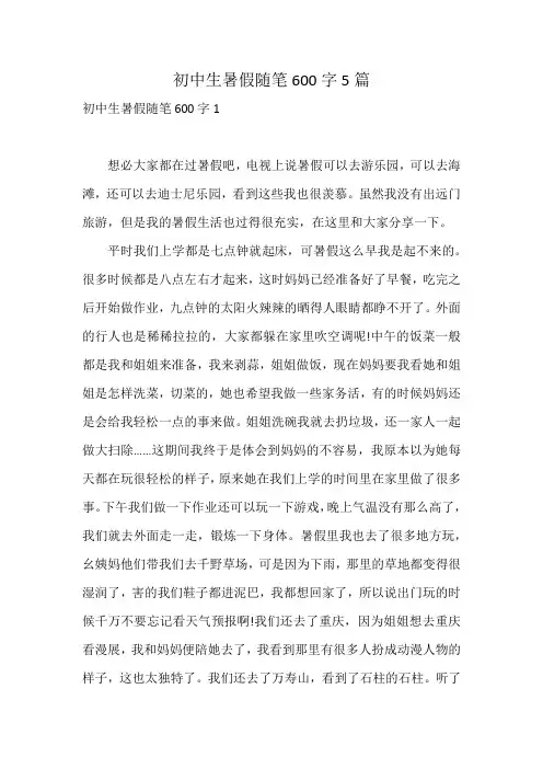 初中生暑假随笔600字5篇