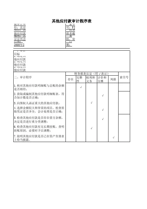 其他应付款审计程序表