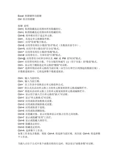 EXCEL表的快捷键 Microsoft Word 文档