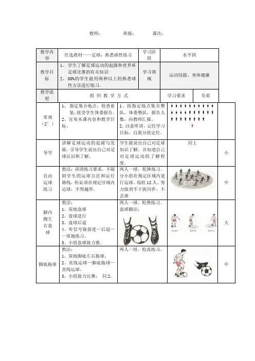 足球：熟悉球性练习教案
