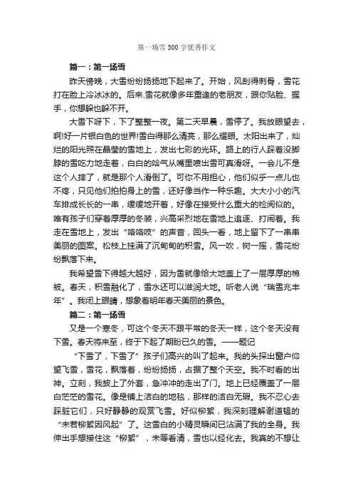 第一场雪500字优秀作文_关于雪的作文_