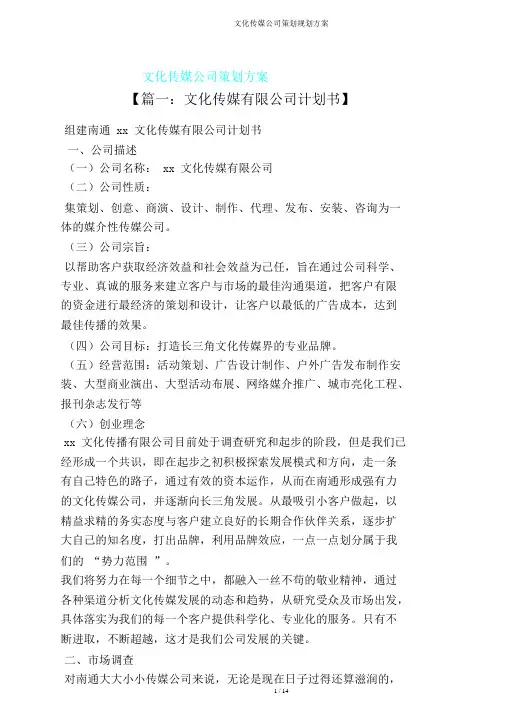 文化传媒公司策划规划方案