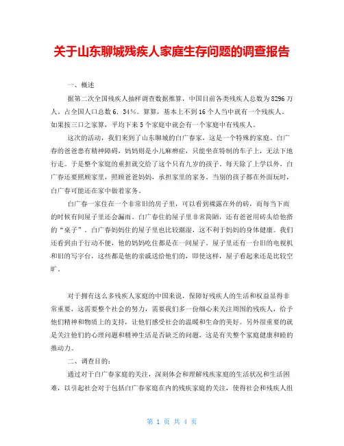 关于山东聊城残疾人家庭生存问题的调查报告