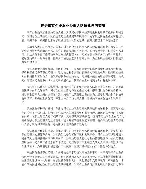 推进国有企业职业经理人队伍建设的措施