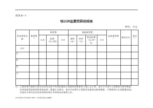 培训讲座费预算明细表