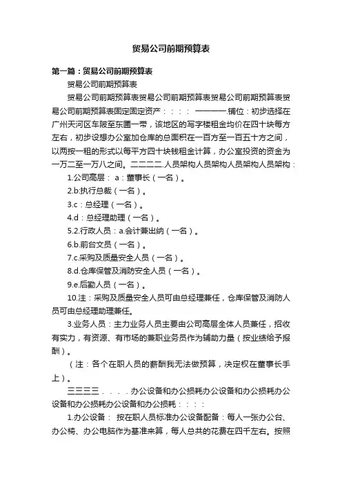 贸易公司前期预算表