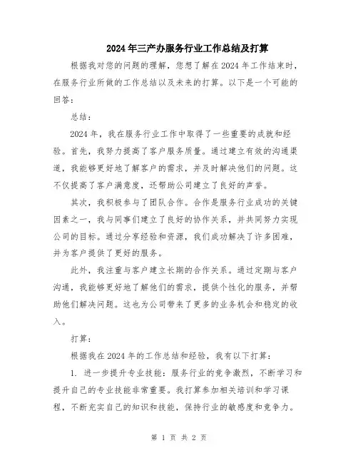 2024年三产办服务行业工作总结及打算
