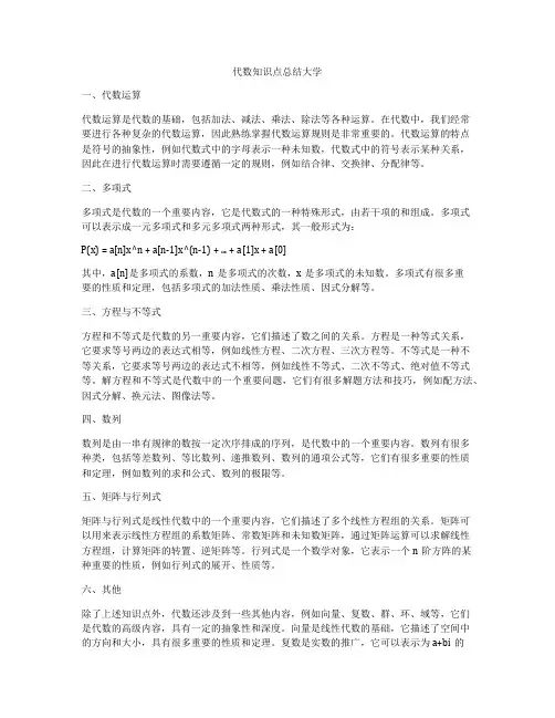 代数知识点总结大学