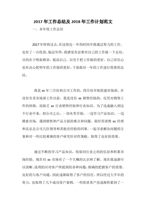 2017年工作总结及2018年工作计划范文