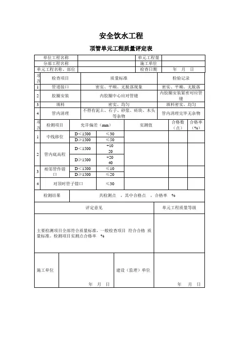 水利水电工程顶管单元工程质量评定表