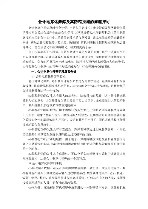 会计电算化舞弊及其防范措施的问题探讨
