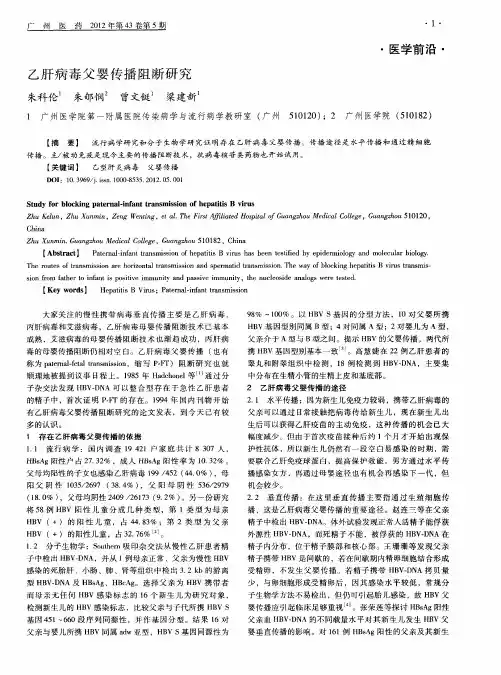 乙肝病毒父婴传播阻断研究