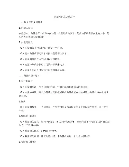 向量知识点总结高一