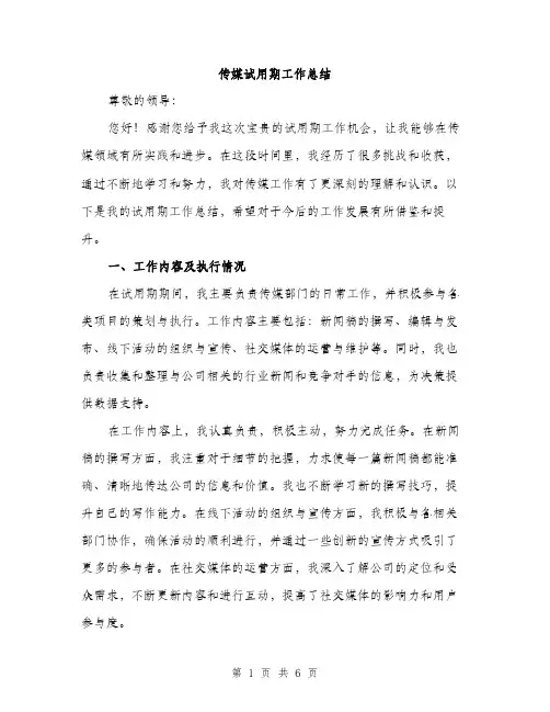 传媒试用期工作总结(2篇)