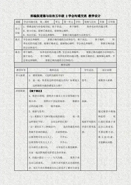 部编版道德与法治五年级上册  第二套课件(完整版)2学会沟通交流  第二课时教案