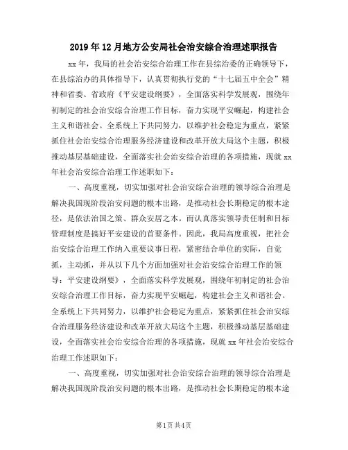 2019年12月地方公安局社会治安综合治理述职报告