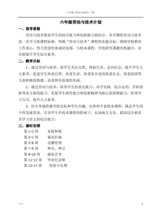 苏教版《劳动与技术》六年级下册 教案