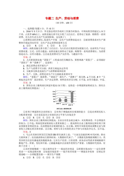 年高考政治二轮复习专题二生产、劳动与消费能力强化演练