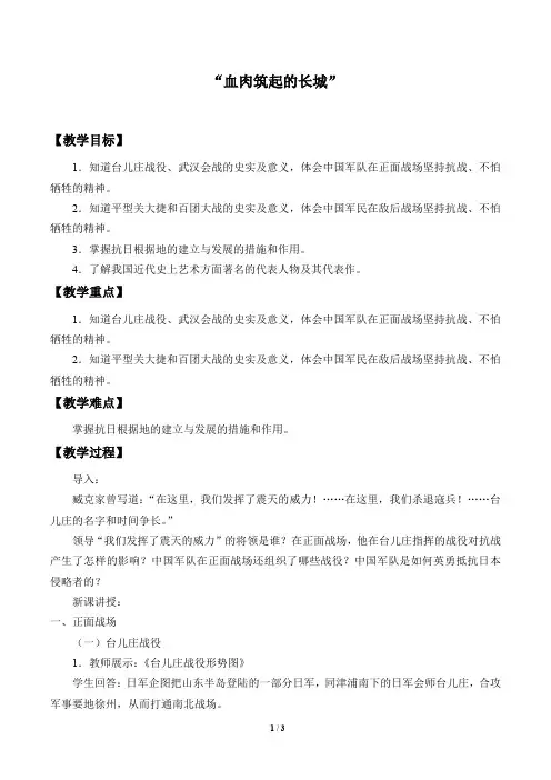 “血肉筑起的长城”优秀教案