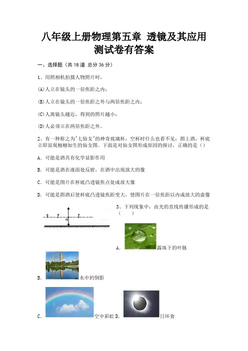 (核定版)八年级上册物理第五章 透镜及其应用测试卷有答案