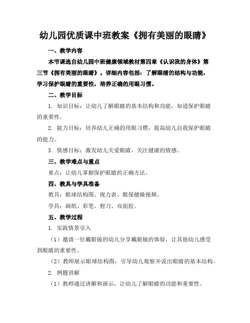 幼儿园优质课中班教案《拥有美丽的眼睛》