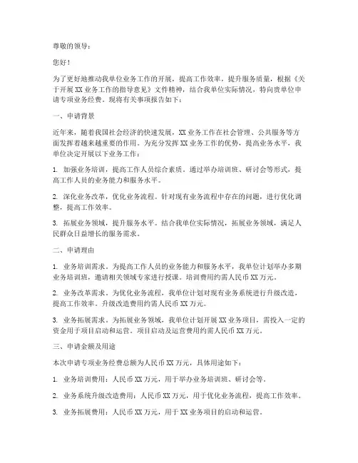 专项业务经费申请报告
