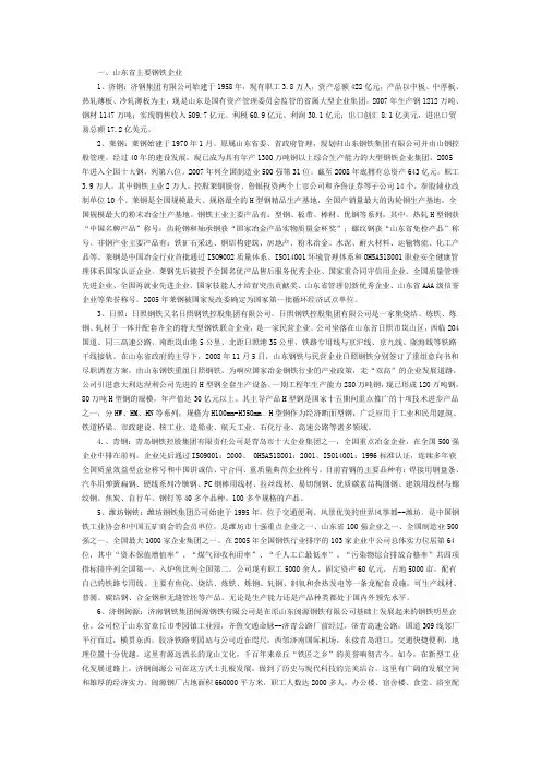 一、山东省主要钢铁企业