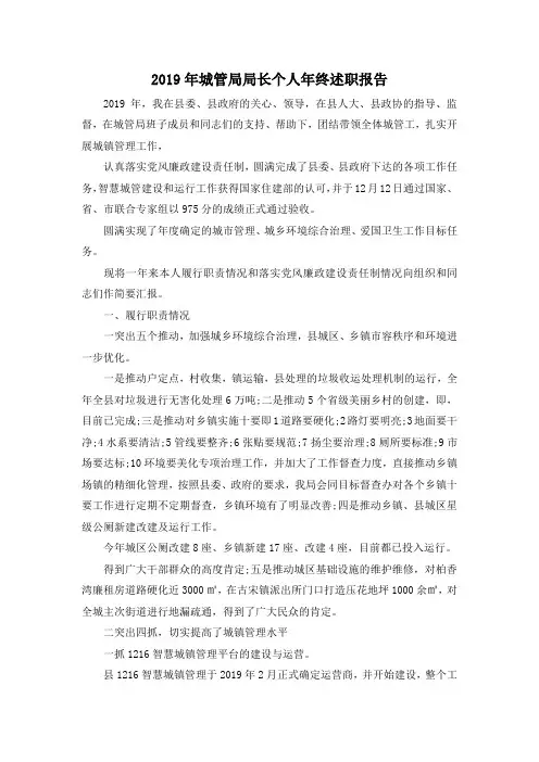 最新-2019年城管局局长个人年终述职报告 精品
