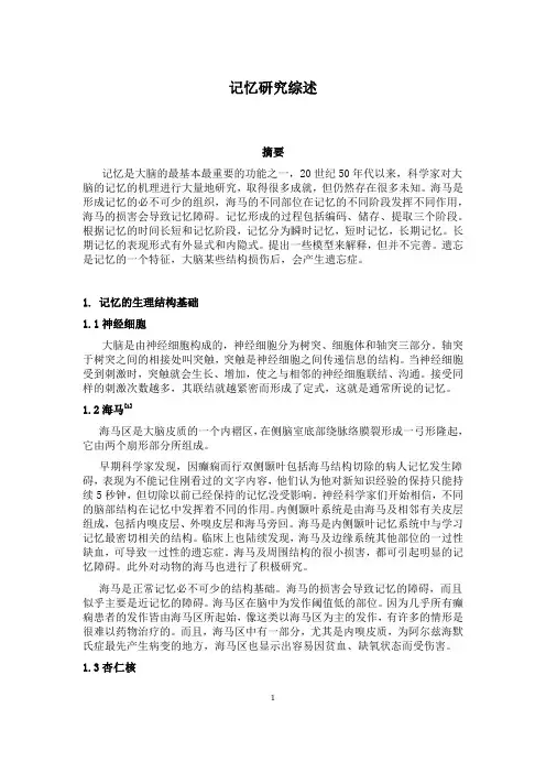 记忆研究综述报告