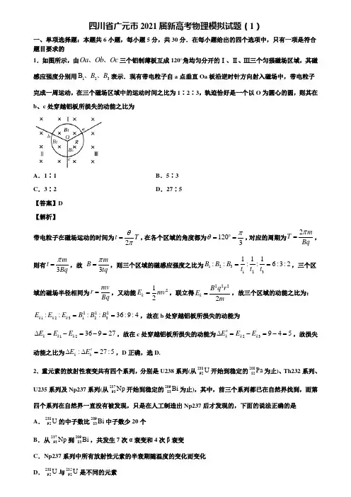 四川省广元市2021届新高考物理模拟试题(1)含解析