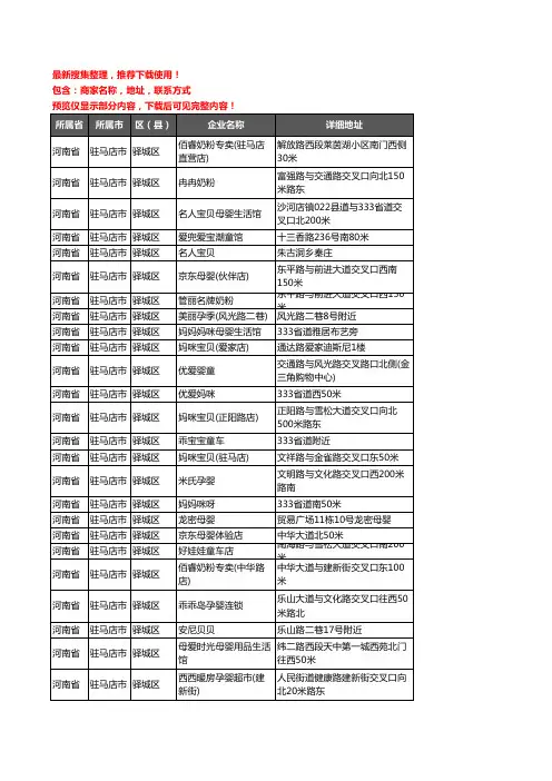 新版河南省驻马店市驿城区母婴店企业公司商家户名录单联系方式地址大全215家