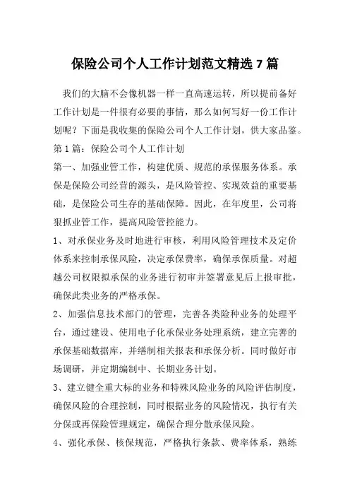 保险公司个人工作计划范文精选7篇