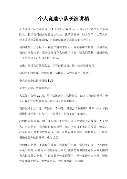 个人竞选小队长演讲稿三篇