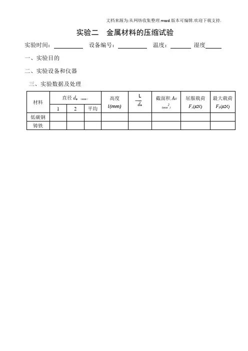 实验二金属材料的压缩试验1