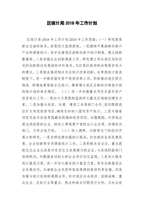 区统计局2018年工作计划