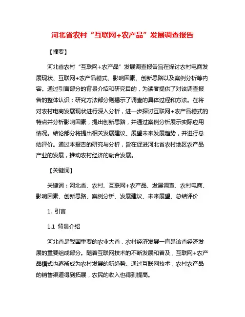 河北省农村“互联网+农产品”发展调查报告