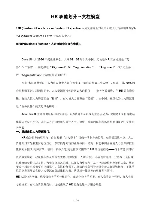 HR职能划分三支柱模型