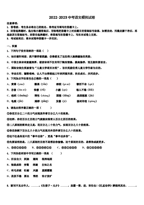 2023届江苏省镇江市丹徒区宜城中学中考一模语文试题含解析